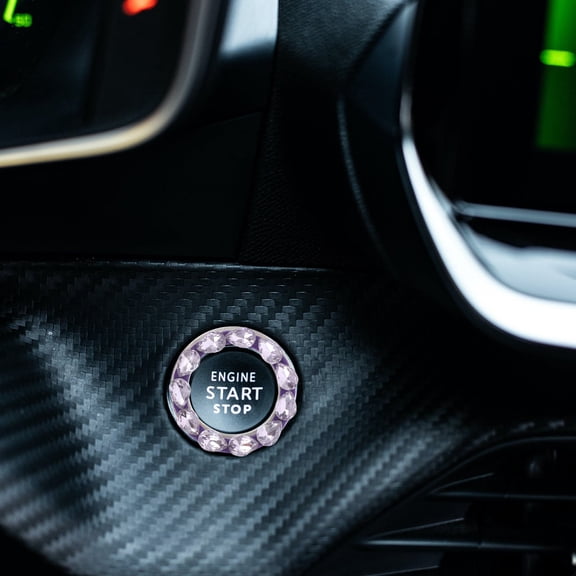 PENIKOKO Lavender Bling Car Engine Start Button Cover 1Pcs Zinc Alloy Push To Start Button Cover