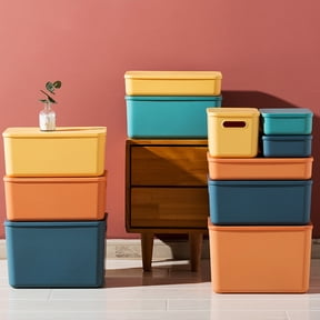 PENIKOKO PP Plastic Storage Bins with Lid and Handle in Blue Stackable Cube Organizer