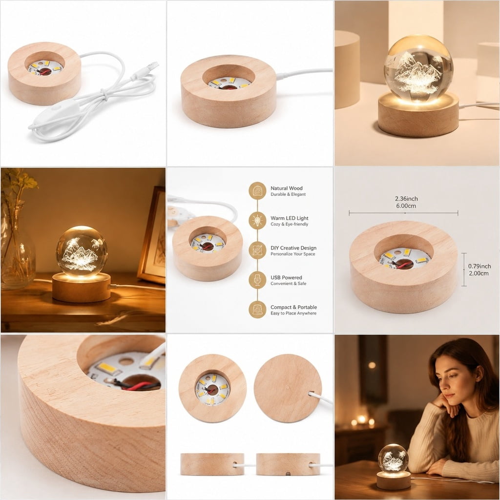PENIKOKO Light Base for Glass Art Wood Display Stand with LED Glowing ...