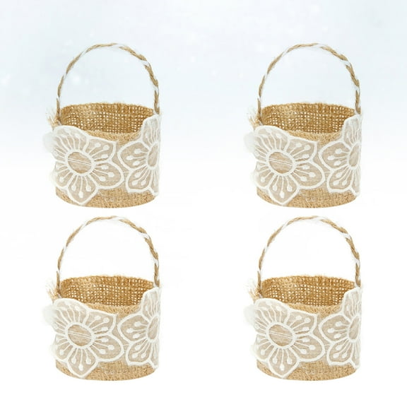 PENIKOKO Light Brown Linen Kids Bags Flower Basket for Candy Storage Wedding Party Supplies 4 Pieces