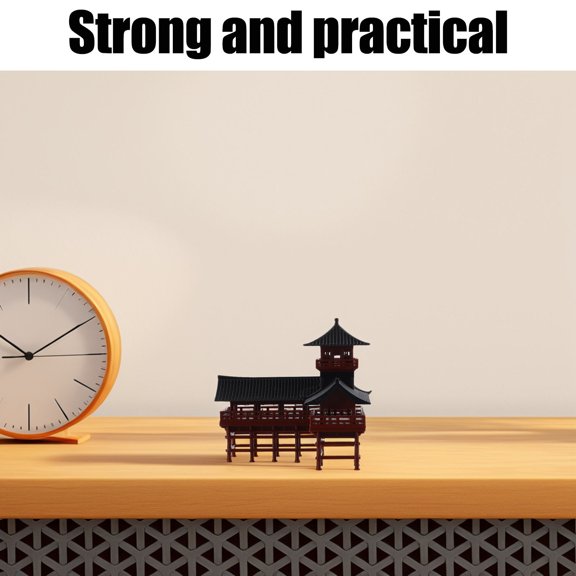 PENIKOKO Light Brown Plastic Pavilion Statue for Home Desktop Bonsai Aquarium Decoration