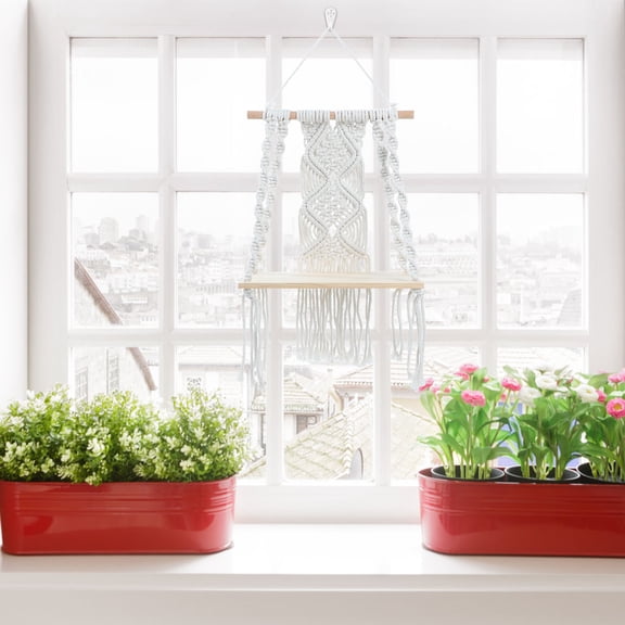 PENIKOKO Macrame Floating Shelf Beige Handmade Storage Plant Wall Shelf 1Pcs