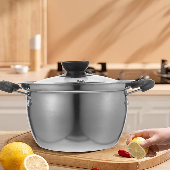 PENIKOKO Metal Cooking Pot Stainless Steel Double Handles Heat Absorption 1Pcs Silver