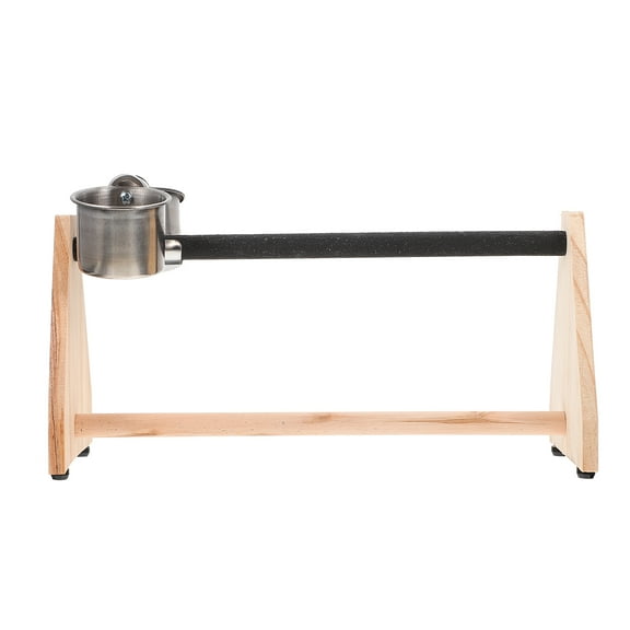 PENIKOKO Natural Wood Bird Stand with Feeding Cups for Parrot Training and Coordination
