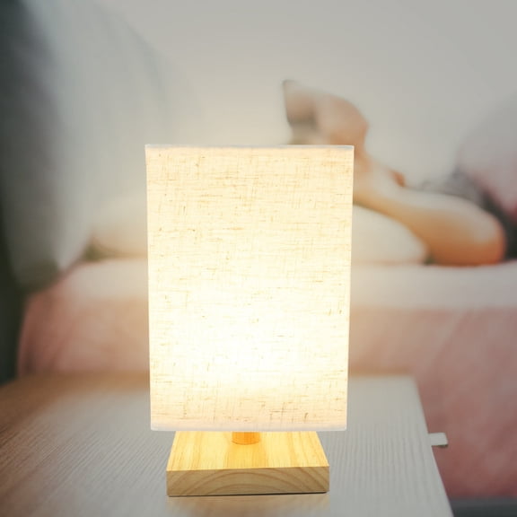 PENIKOKO Nightstand Lamp Table Lamp with Cloth Lampshade Desk Light Wood Base Table Decoration