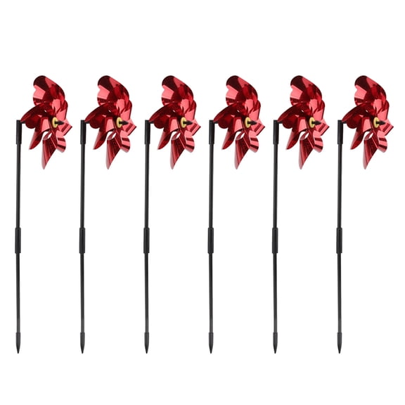 PENIKOKO Outdoor Windmill Set, Red PET Material, Simple Design, 6 Pieces for Garden, Patio, Party, and Kids Activities