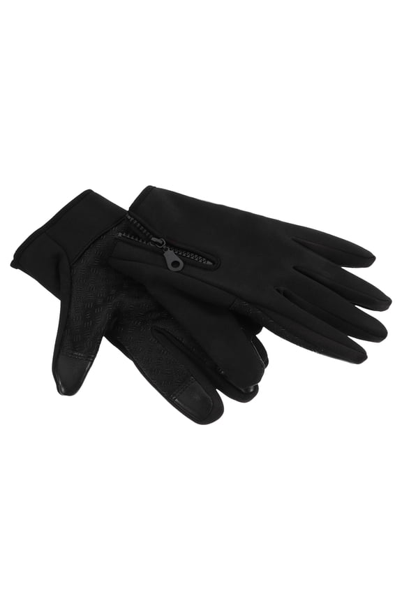 Black Outdoor Gloves Windproof Fleece Lined with Touchscreen Compatibility and Anti- Grip