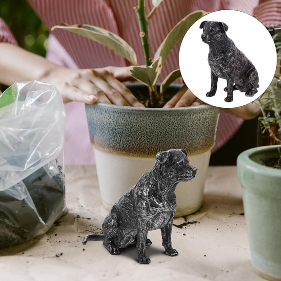 PENIKOKO Grey Resin Dog Figurine for Garden Decoration, Outdoor Statue, 1 Piece Decorative Pet Sculpture