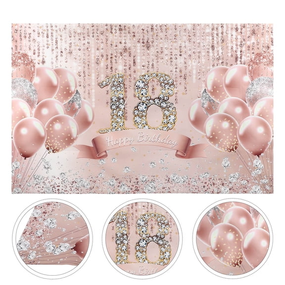 PENIKOKO Rose Gold 18th Birthday Backdrop Banner for Decor Polyester Photo Booth Party Supplies 71x43 inches