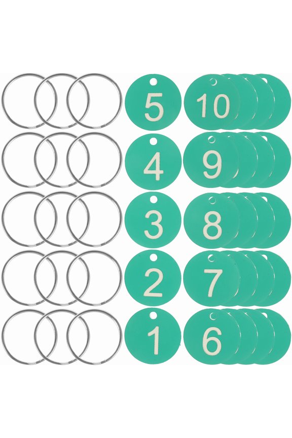 Round Numbered Tags 50 Sets Acrylic and Iron Marking Identification Labels for Kindergarten Shopping Mall Green