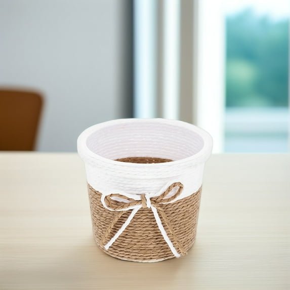 PENIKOKO 4-Pack Round Paper Rope Woven Flower for Small Indoor Plants Rustic Decorative Pots