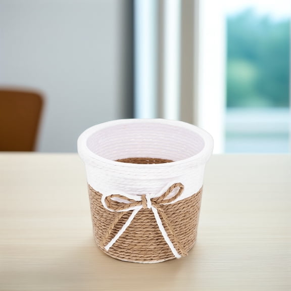 PENIKOKO 4-Pack Round Paper Rope Woven Flower for Small Indoor Plants Rustic Decorative Pots