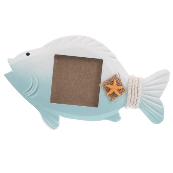 PENIKOKO Sky Blue Wooden Fish Shaped Picture Frame Mediterranean Style Nautical Home Decor