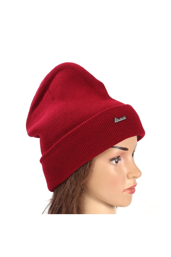 Soft Warm Adjustable Hooded Beanie Hat Dark Red Knit Stocking Cap for Snowboarding and Winter Fashion