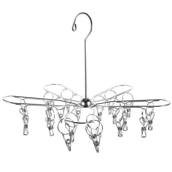 PENIKOKO Space Saving Laundry Drying Rack with Clips Stainless Steel Foldable Hanger for Socks and Towels