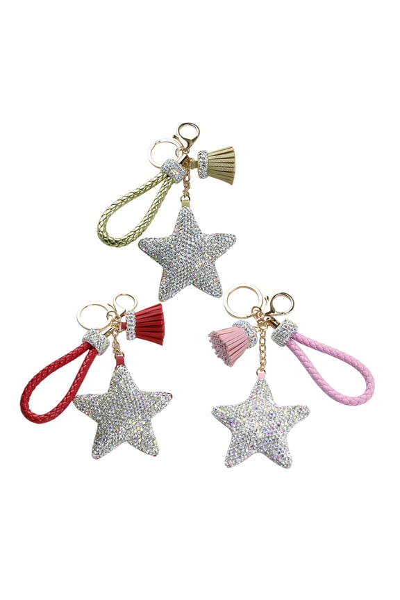 Star Shaped Keychain Pendant with Golden Rhinestones, Metal Key for Everyday Use, 1 Piece