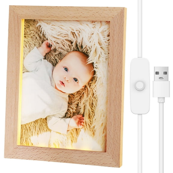 PENIKOKO USB Powered LED Wood Photo Frame with Multi-Color Light for Living Room Decor and Home Display