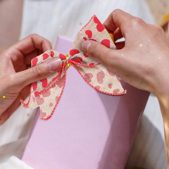 PENIKOKO Beige Burlap Bowknot Bows for Ornaments, Valentine's Day Decorations, 6 Pieces, 6.3 x 3.5 x 0.4 Inches