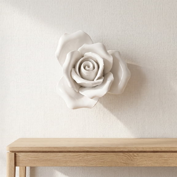 PENIKOKO Vintage Style White Ceramic Flower Wall Art for Bedroom Handmade Floral Wall Ornaments