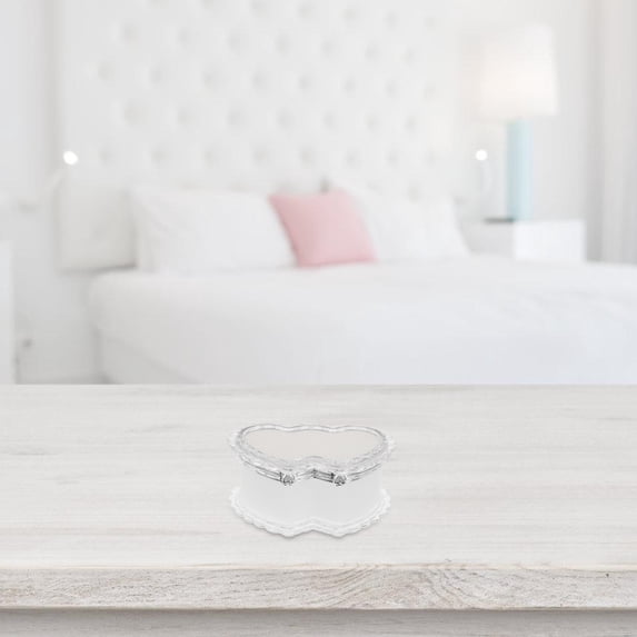 PENIKOKO White Semi-Transparent Heart-Shaped Jewelry Box with Mirror and Practical Storage Organizer for Home Use