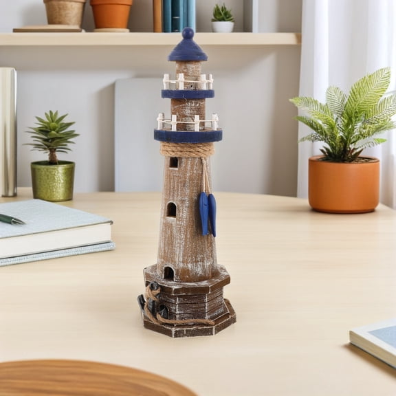 PENIKOKO Wooden Lighthouse Figurine with Rustic Texture Nautical Home Decor for Coastal Shelf Or Table