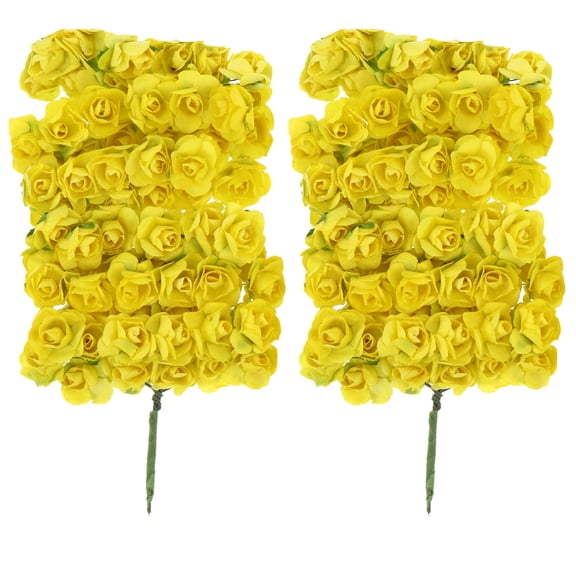 PENIKOKO Yellow Artificial Paper Rose Flowers for Decoration 144 Pieces Vivid Bouquet Adornments