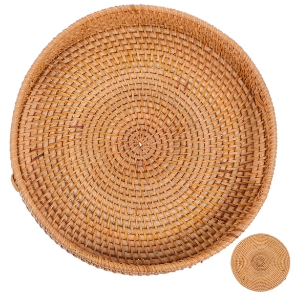 PENIKOKO Rattan Bread Basket Tray Light Brown Storage Serving Tray for Fruits Outdoor Picnics 1 Set