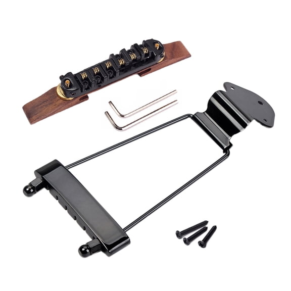 PENIKOKO Adjustable Jazz Guitar Tailpiece with Rosewood Bridge for Jazz Guitar Parts - 1 Set and Easy to Install