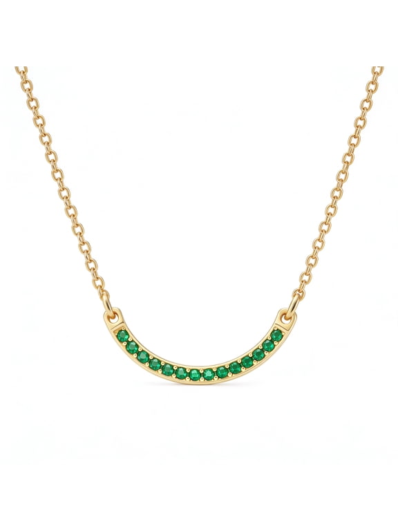 Dainty 14K Gold Plated Curved Bar Necklace, Personalized Birthstone Arc Pendant, Minimalist Geometric Necklace for Women - One-Third Circle | Emerald (May) Birthstone