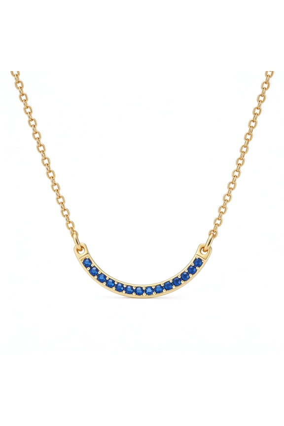 Dainty 14K Gold Plated Curved Bar Necklace, Personalized Birthstone Arc Pendant, Minimalist Geometric Necklace for Women - One-Third Circle | Sapphire (September) Birthstone