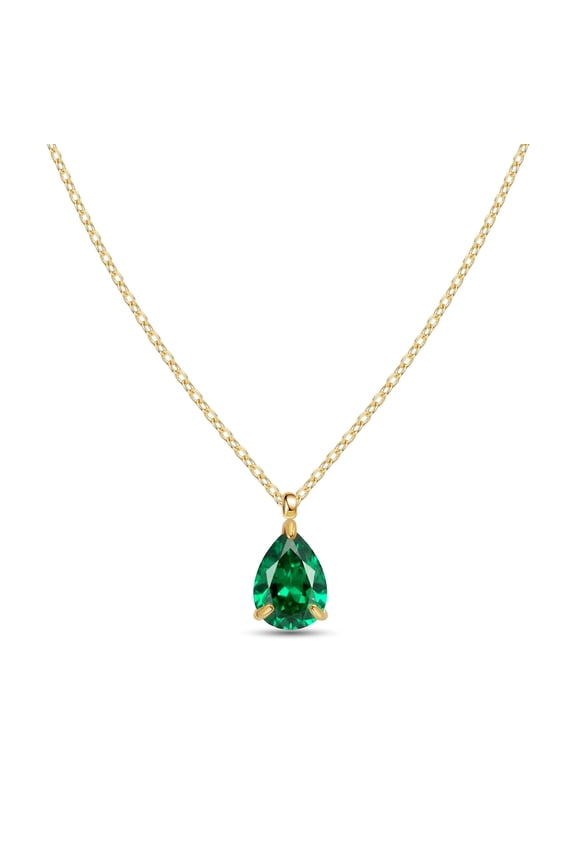 Dainty Birthstone Necklace for Women, 14K Gold Plated Necklace with Cubic Zirconia Pendant, Birthday Gifts Jewelry for Women Mothers - May Emerald Teardrop Birth Stone Jewelry