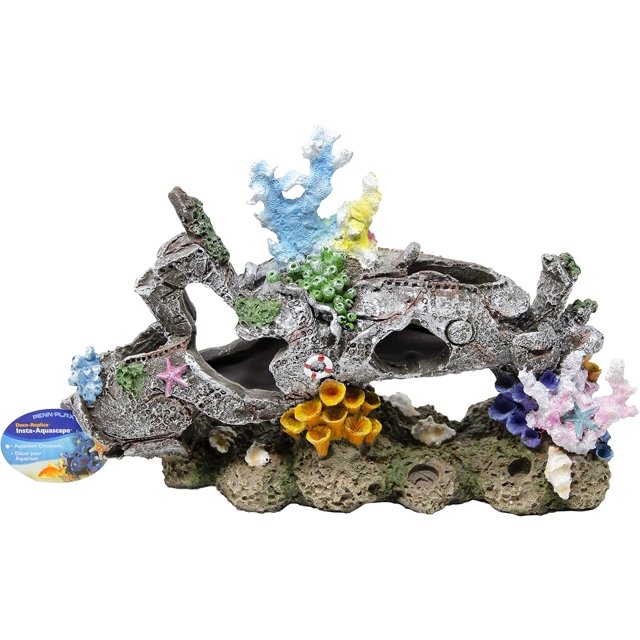 PENNPLAX DecoWrecks Gray Submarine Coral Scape Aquarium Decoration