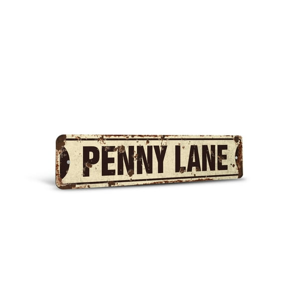 PENNY LANE Vintage Style Rustic Street Sign – New Signs UK Music Beatles Retro Decorative Wall Sign for Home, Bar, Garage, or Outdoor Use | 4" X 18" Aluminum Metal Road Sign