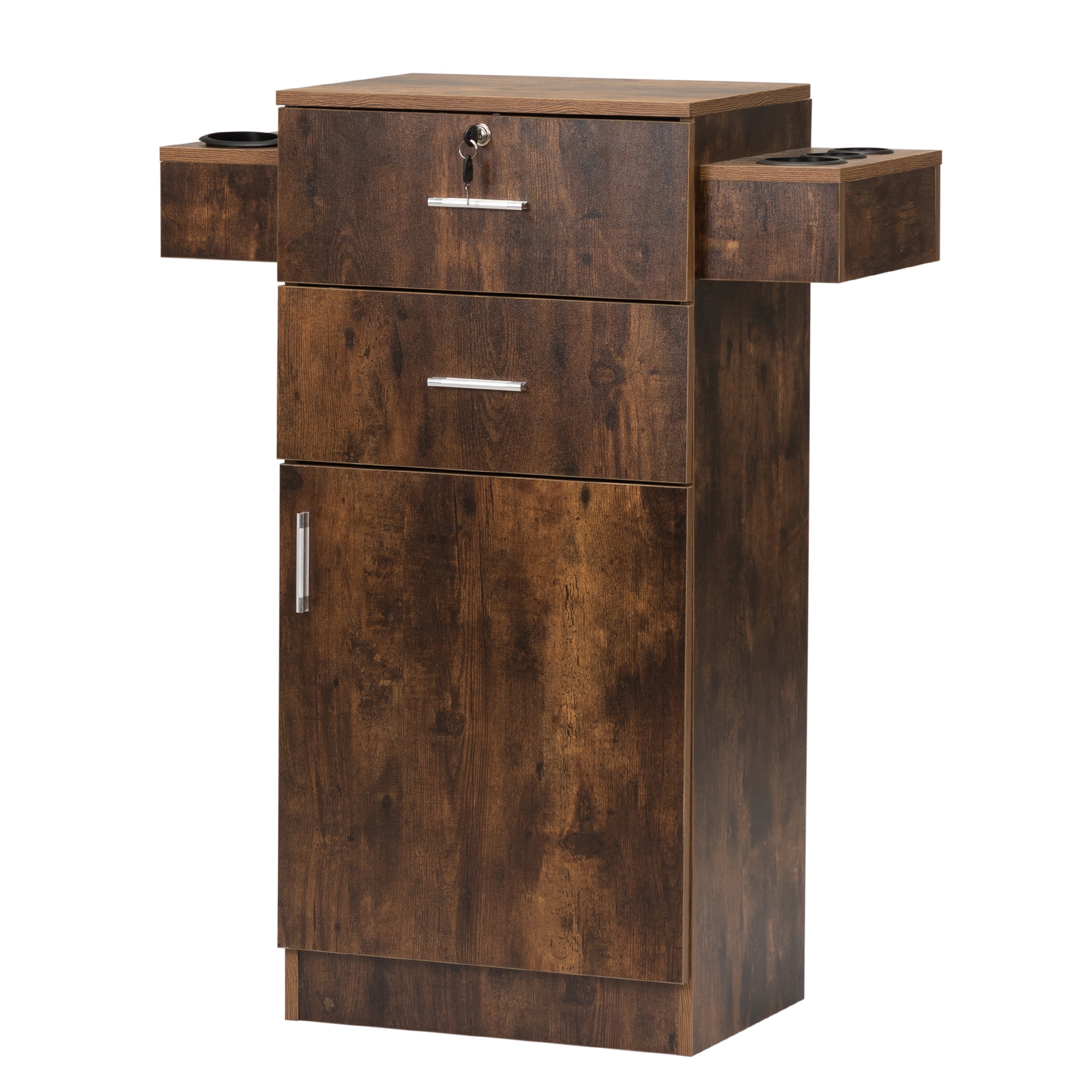 Brown MDF Lockable Salon Storage Cabinet with Drawers and Tool Holders