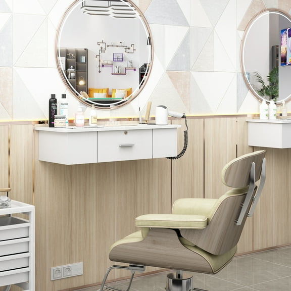 PENNYNANA Wall Mount Styling Station for Beauty Salon or Spa, White