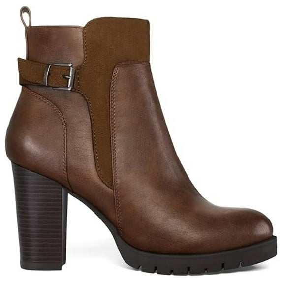 PENNYSUE Women's Ankle Boots Brown Chunky Heel Zipper Ankle Booties Size 6