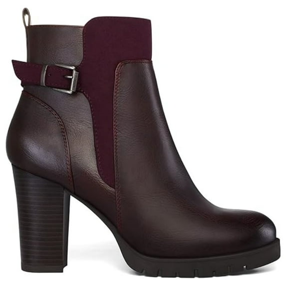PENNYSUE Women's Ankle Boots Burgundy Chunky Heel Zipper Ankle Booties Size 9