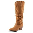 thumbnail image 1 of PENNYSUE Women's Knee-High Pointed Toe Camel Boots Wide Calf Mid Chunky Heel Slouchy Boots With Side Zippers Boots 8.5M, 1 of 8
