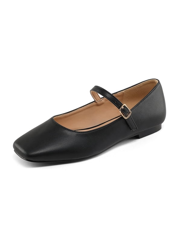 PENNYSUE Women's Low Heel Square Toe Closed Toe Dress Sandals Single Strap Buckle Flat Shoes for Summer Party Wedding