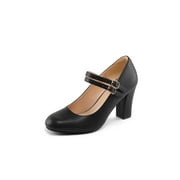 PENNY SUE PENNYSUE Women's Mary Jane Pumps High Heels - Round and Closed Toe Shoes with Double Ankle Strap Buckle for Summer Party Wedding Occasions