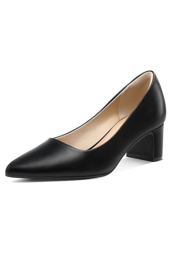 PENNYSUE Women's Pointed Toe Pumps 2 Inch Chunky Block Low Heels Black Dressy Shoes Slip On Pump Size 7M