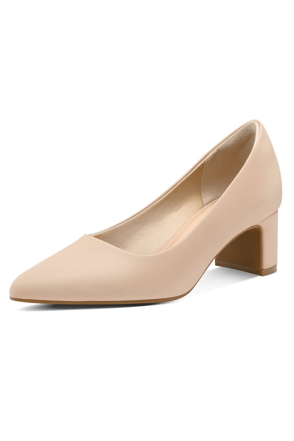 PENNYSUE Women's Pointed Toe Pumps 2 Inch Chunky Block Low Heels White Dressy Shoes Slip On Pump Size 8M