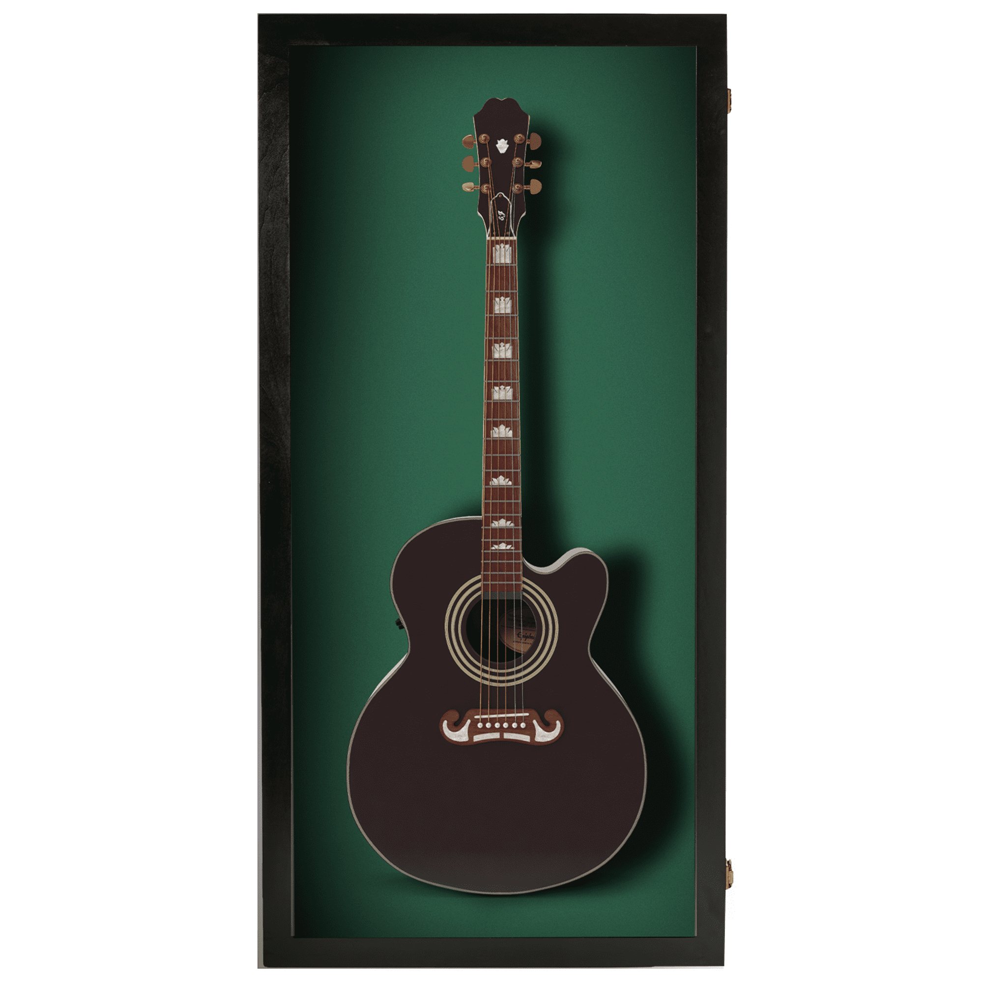 PENNZONI Acoustic Clear Acrylic Guitar Display Case, Extra Large, Golden Oak w/ Blue Felt