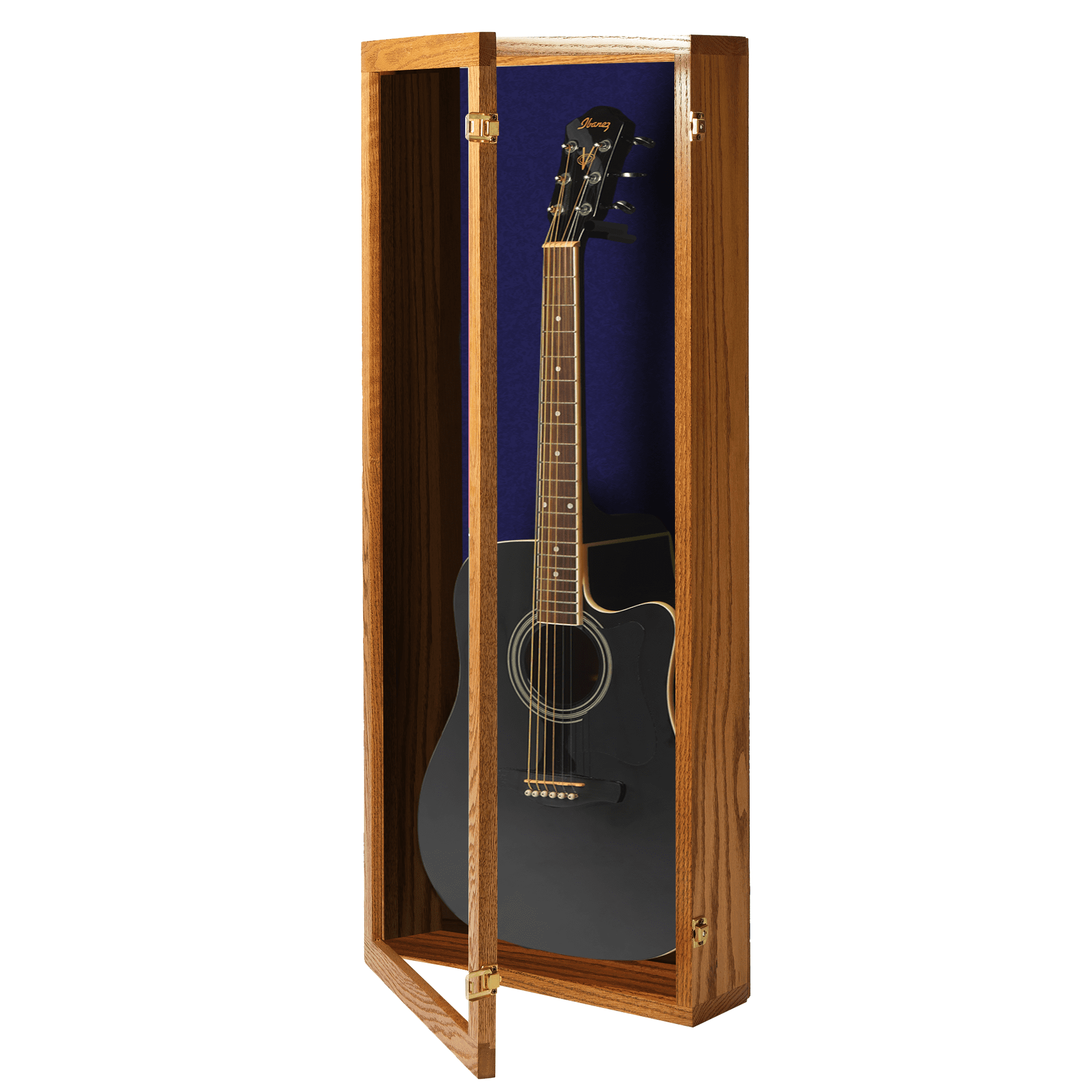 PENNZONI Acoustic Guitar Display Case, Clear Acrylic & Hardwood Cabinet, Natural Oak w/ Blue Felt