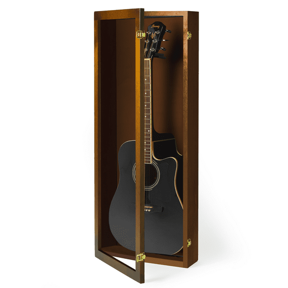 PENNZONI Acoustic Guitar Display Case, Clear Acrylic & Hardwood Cabinet, Walnut w/ No Felt