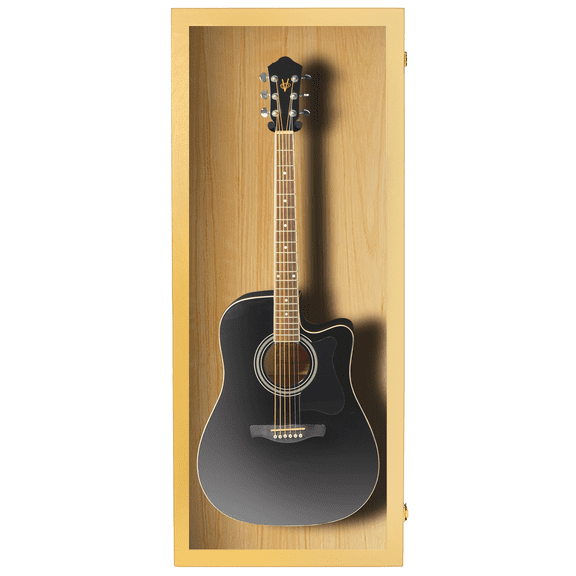 PENNZONI Acoustic Guitar Display Case, Clear Acrylic & Hardwood Cabinet, Walnut w/ White Felt