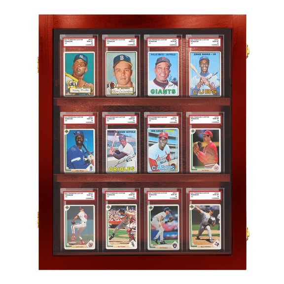 PENNZONI Baseball Card Display Case, 12 PSA Graded Cards Acrylic Frame, Cherry