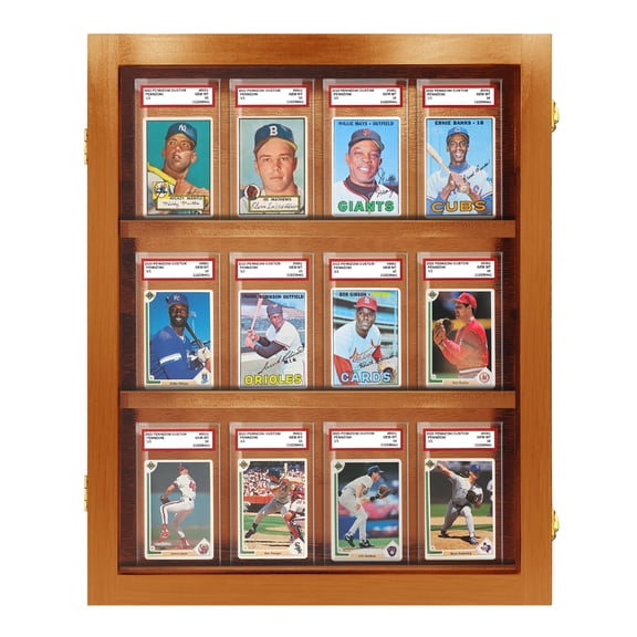 PENNZONI Baseball Card Display Case, 12 PSA Graded Cards Acrylic Frame, Walnut