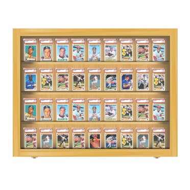 PENNZONI Baseball Card Display Case – Holds 20 Ungraded Cards, Lockable Hardwood Frame With UV Protection