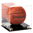 thumbnail image 1 of PENNZONI Basketball Display Case, Clear Acrylic Box w/ Black Acrylic Base & Gold Risers, Mirror Back, 1 of 11